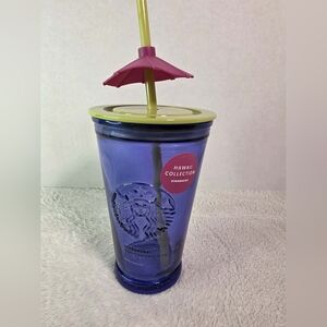 Starbucks Hawaii Collection Glass Blue Tumbler with Pink Umbrella, NWT